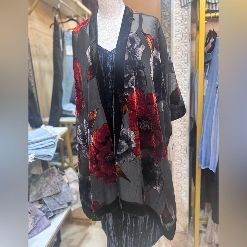 Burnout Velvet Kimono in Black
